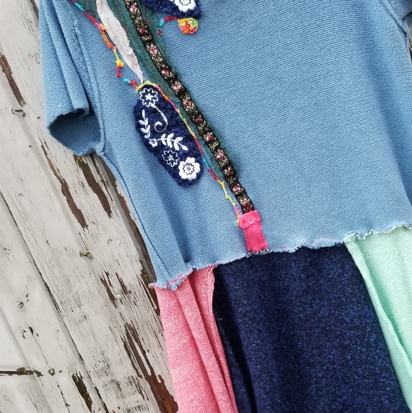 80s Boho Embroidered Sweater Tunic Upcycled - Picture 4 of 6